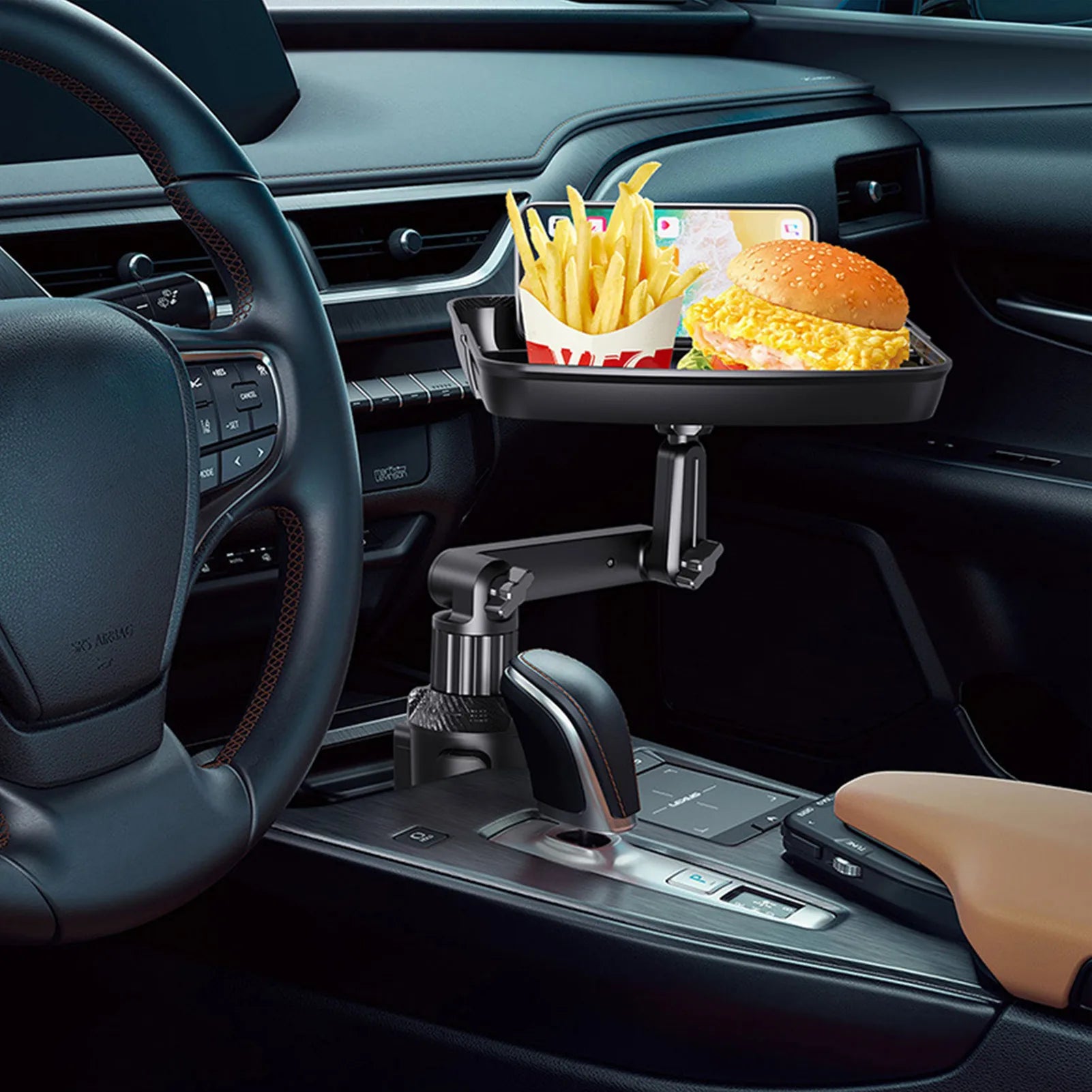 Upgrade Your Car With A Universal Cup Holder Tray - 360° Swivel Arm &  Adjustable Meal Tray Table!